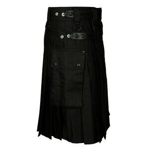 Men’s Black Utility Kilt Scottish Style Cotton Adjustable Leather Straps
